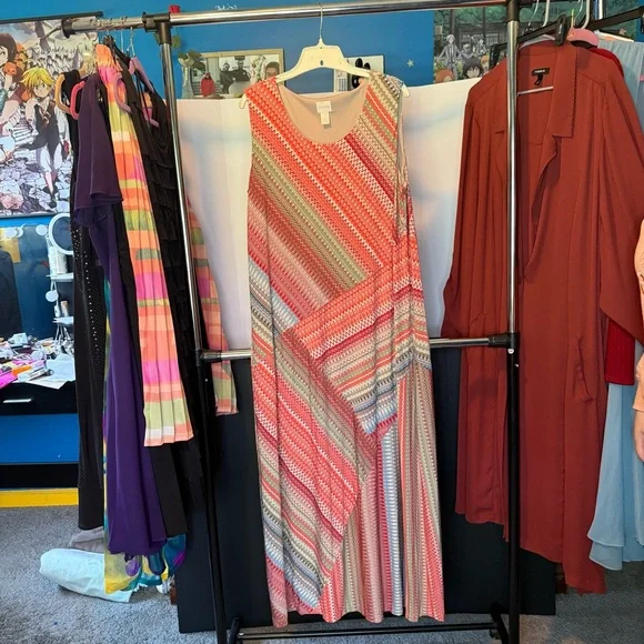 Chico's Size 3 Island Breeze Red/Orange Patterned tank Tamra Maxi Dress - Picture 5 of 8